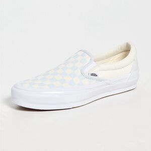 Vans Light Blue and Cream Checkered Slip-Ons
